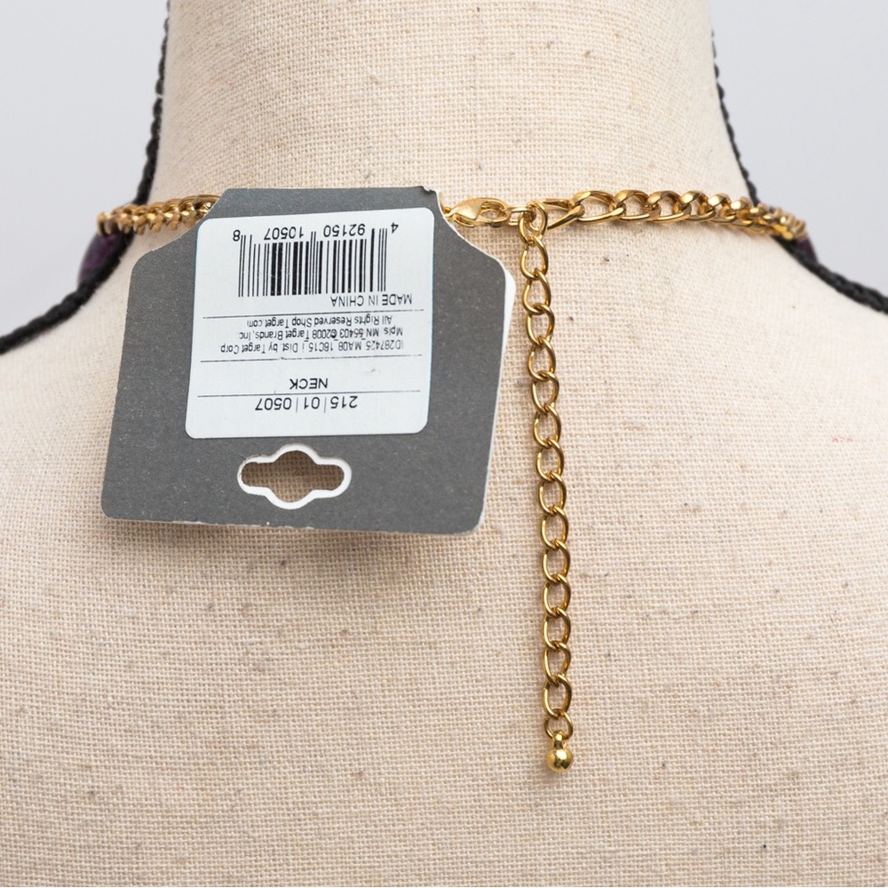 Choker length necklace with faux stone marble look chunky with gold tone Merona - Picture 2 of 11